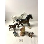 THREE BESWICK HORSES WITH THREE BESWICK BIRDS