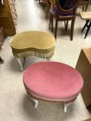 TWO UPHOLSTERED DRESSING TABLE STOOLS.