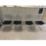 SET OF FOUR MID-CENTURY CHROMED STEEL WIRE CHAIRS WITH ORIGINAL LEATHERETTE CUSHIONS, ITALIAN