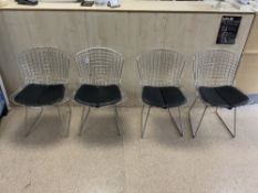 SET OF FOUR MID-CENTURY CHROMED STEEL WIRE CHAIRS WITH ORIGINAL LEATHERETTE CUSHIONS, ITALIAN