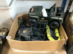 THREE ACTION MAN FIGURES, ACTION MAN JEEP, DUNE BUGGY, JET SKI AND MORE.