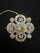 ANTIQUE MULTI OLD CUT DIAMOND SET BROOCH SET IN SILVER ON GOLD BACK [ NOT MARKED ] THE CENTRAL