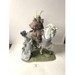 LLADRO FIGURE - FARWELL OF THE SAMURAI, HAS REPAIR TO HOOF AND CHIP, REPAIRS TO HANGING TASSLES [