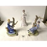 ROYAL WORCESTER FIGURE OF ALICE ON A SWING A/F, ANOTHER CECILIA AND A COALPORT FIGURE LADY ROSE.