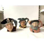 THREE ROYAL DOULTON CHARACTER JUGS - " LONG JOHN SILVER ", " PIED PIPER " AND " FALSTAFF ".