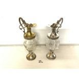 TWO ITALIAN SILVER-PLATED AND GLASS EWERS DISTILLERIES BUTON 30CM