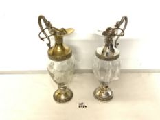 TWO ITALIAN SILVER-PLATED AND GLASS EWERS DISTILLERIES BUTON 30CM