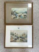 TWO WATERCOLOUR DRAWINGS - MANNER OF MYLES BIRKET FOSTER, ONE WITH MONOGRAM, 19X27 CMS.