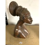 A LARGE TERRACOTTA BUST OF AFRICAN WOMAN, 60 CMS APPROX.