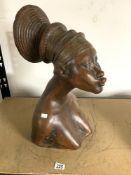 A LARGE TERRACOTTA BUST OF AFRICAN WOMAN, 60 CMS APPROX.