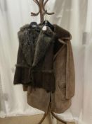 A MARKS AND SPENCER BROWN FUR-LINED SHEEPSKIN GILET SIZE 14 WITH AN ANTARTEX FUR-LINED BROWN