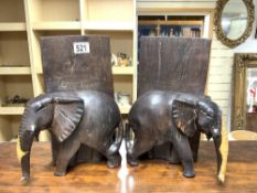 PAIR OF AFRICAN HARDWOOD BOOKENDS WITH CARVED ELEPHANTS 33CM