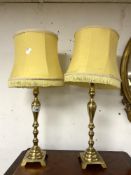 PAIR OF MODERN BRASS TABLE LAMPS AND SHADES, 40 CM (WITHOUT SHADES).