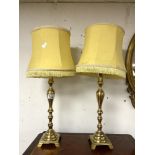 PAIR OF MODERN BRASS TABLE LAMPS AND SHADES, 40 CM (WITHOUT SHADES).