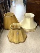 TWO VINTAGE CRINOLIN LAMP SHADES AND ANOTHER.