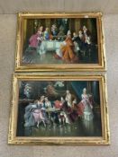 PAIR 20TH-CENTURY OIL ON CANVAS OF 18TH-CENTURY SCENES - CHESS PLAYING AND TEA, SIGNED H D"