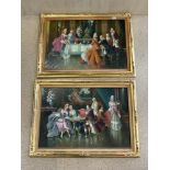 PAIR 20TH-CENTURY OIL ON CANVAS OF 18TH-CENTURY SCENES - CHESS PLAYING AND TEA, SIGNED H D"