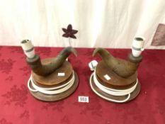 PAIR OF VINTAGE HORN LAMPS ON WOODEN BASES