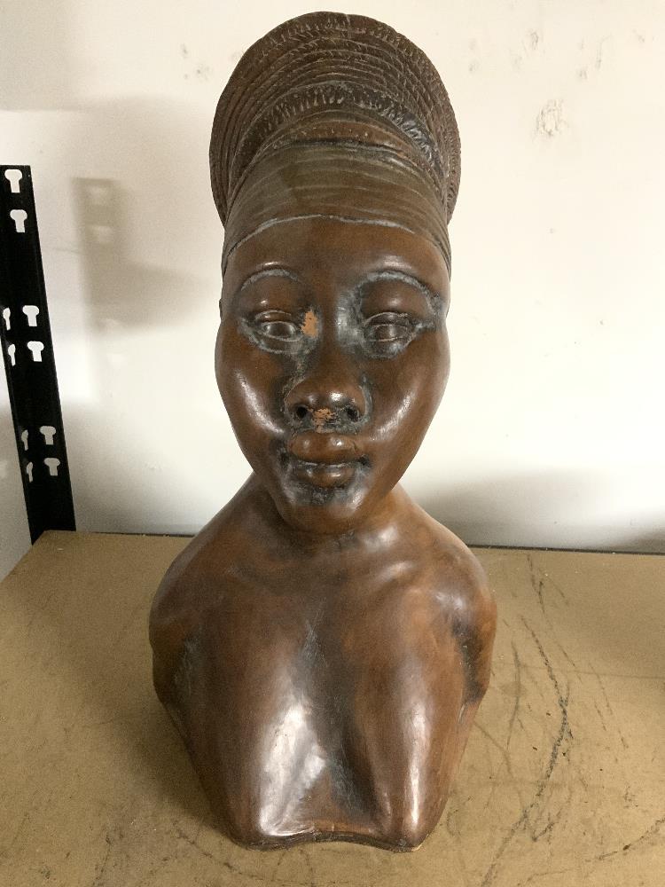 A LARGE TERRACOTTA BUST OF AFRICAN WOMAN, 60 CMS APPROX. - Image 2 of 4