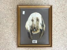 FRAMED SILK OF A AFGAN HOUND 36 X 31CM