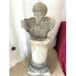LARGE CONCETE PLINTH WITH A BUST OF A ROMAN SOLIDER TOTAL HEIGHT 123CM A/F