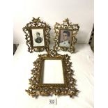 ORNATE GILT METAL ROCOCO PHOTO FRAME 40X28 CMS. AND A SMALLER SIMILAR PAIR.