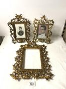 ORNATE GILT METAL ROCOCO PHOTO FRAME 40X28 CMS. AND A SMALLER SIMILAR PAIR.