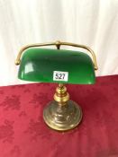 BRASS AND GREEN GLASS BANKERS DESK LAMP