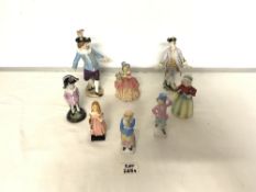 TWO MEISSEN PORCELAIN FIGURES OF GENTLEMEN LARGEST 21CM (A/F) WITH SIX OTHER FIGURES INCLUDING ROYAL