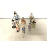TWO MEISSEN PORCELAIN FIGURES OF GENTLEMEN LARGEST 21CM (A/F) WITH SIX OTHER FIGURES INCLUDING ROYAL