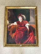 LARGE MODERN OIL PORTRAIT OF QUEEN CAROLINE, AFTER SIR THOMAS LAWRENCE IN GILT FRAME, 97X120 CMS.