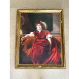 LARGE MODERN OIL PORTRAIT OF QUEEN CAROLINE, AFTER SIR THOMAS LAWRENCE IN GILT FRAME, 97X120 CMS.