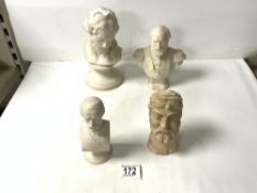 A PARIAN WARE BUST OF CHRIST, 22 CMS AND 3 OTHER SMALL BUSTS.