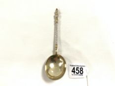 VICTORIAN HALLMARKED SILVER GILT SERVING SPOON WITH ORNATE HANDLE, LONDON 1869, HENRY HOLLAND, 16.