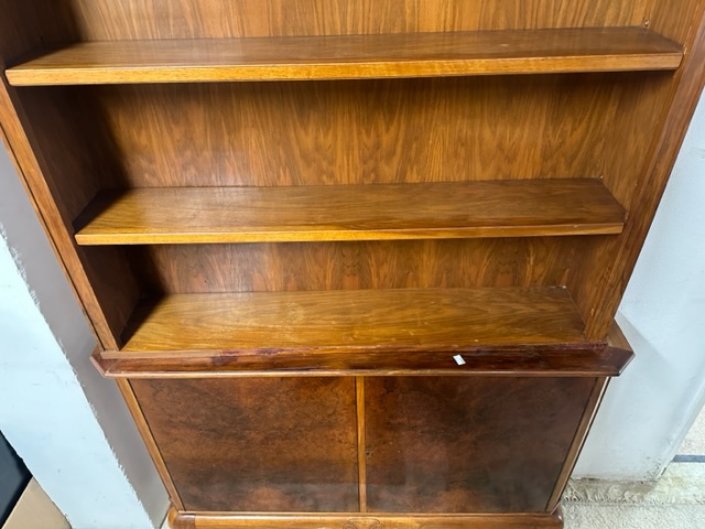 VINTAGE WOODEN BOOKCASE WITH BOTTOM CUPBOARDS ON BALL AND CLAW FEET 219 X 130CM - Image 3 of 4