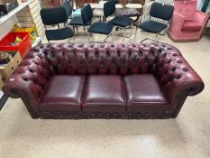 OX BLOOD BUTTONED LEATHER 3 SEAT CHESTERFIED SOFA.