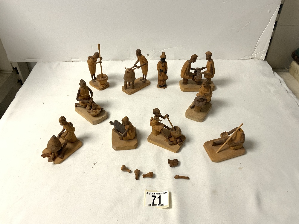 QUANTITY OF CARVED WOODEN AFRICAN FIGURES OF WORK PEOPLE, MADE BY SAMUEL. O. ODOLA.