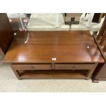 MODERN MAHOGANY TWO DRAWER COFFEE TABLE WITH UNDER STORAGE 110 X 60CM