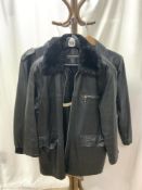 THREE BLACK LEATHER JACKETS, ONE BY DAVID MOORE SIZE SMALL, ONE BY H M MODEN SIZE 42 AND THE OTHER
