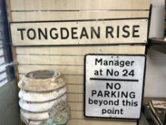 ROAD SIGN - TONGDEAN RISE, AND A NO PARKING SIGN.