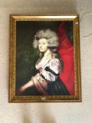 LARGE MODERN OIL ON CANVAS STUDY OF MRS FITZGERALD, AFTER JOSHUA REYNOLDS IN A GILT FRAME, 85X105