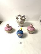 CONTINENTAL PORCELAIN TULIP VASE DECORATED WITH FLOWERS; 17 CMS, PAIR FRENCH PORCELAIN POTS AND BLUE