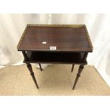 TWO TIER SIDE TABLE IN MAHOGANY WITH BRASS BORDER 51 X 31CM