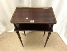 TWO TIER SIDE TABLE IN MAHOGANY WITH BRASS BORDER 51 X 31CM