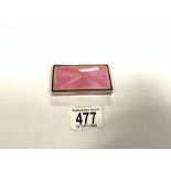 CONTINENTAL 925 SILVER STAMPED ENGINE TURNED AND PINK ENAMEL RECTANGULAR SNUFF BOX, WITH GILT