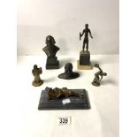 MIXED METAL AND BRONZE STATUES AND BUSTS; LARGEST 21.5CM