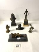 MIXED METAL AND BRONZE STATUES AND BUSTS; LARGEST 21.5CM