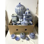 20TH-CENTURY CHINESE BLUE AND WHITE HEXAGONAL VASE, 36 CM, AND A QUANTITY OF OTHER CHINESE BLUE