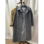 A LIGHT GREY LITTLEWOODS FULL-LENGTH PURE WOOL COAT SIZE 14 WITH A FULL-LENGTH LIGHT BROWN FUR-LINED