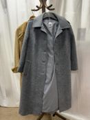 A LIGHT GREY LITTLEWOODS FULL-LENGTH PURE WOOL COAT SIZE 14 WITH A FULL-LENGTH LIGHT BROWN FUR-LINED